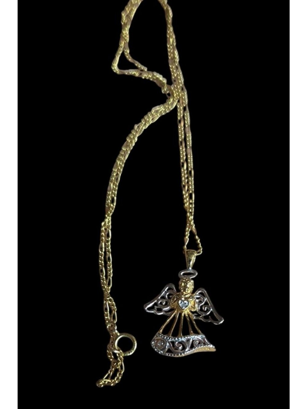Sterling Silver Diamond Angel Pendant Necklace 925 Thailand 1/20 14kgp 18" Chain
